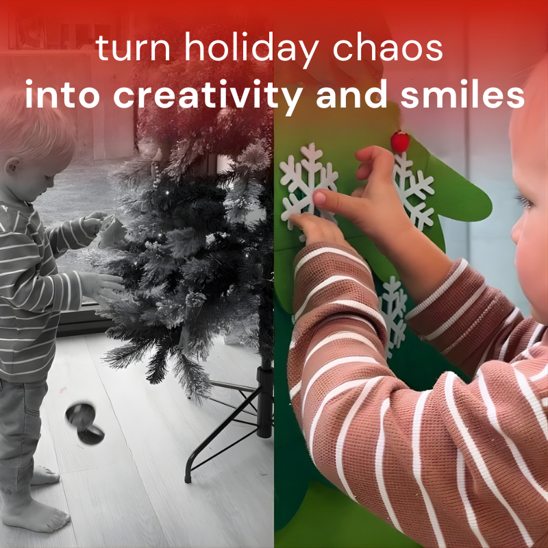 holiday sensory play, toddler Christmas activity, kid-friendly holiday decor, Christmas tree alternative for toddlers, Montessori Christmas toy